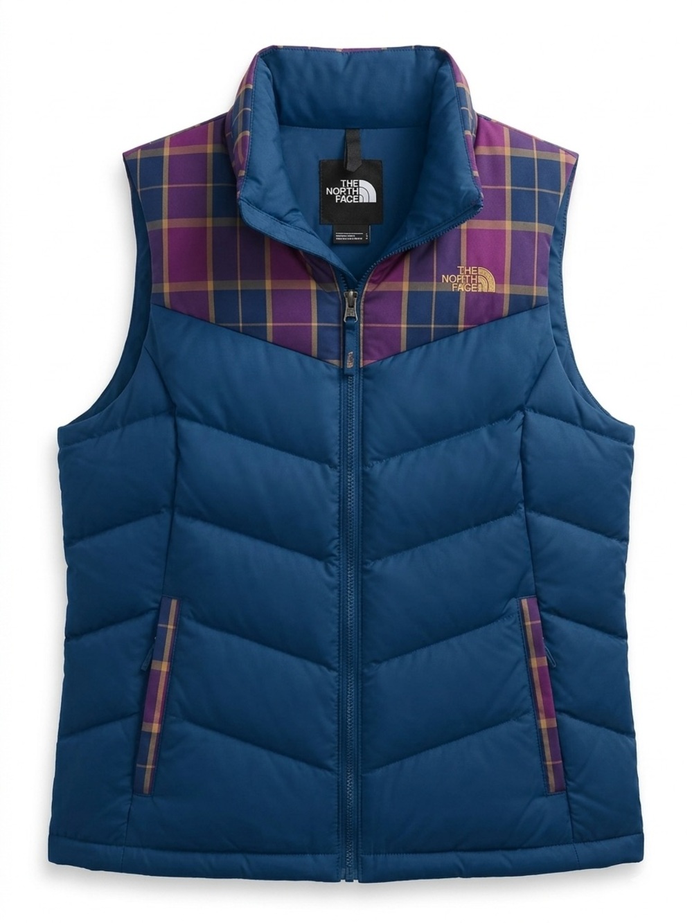 THE NORTH FACE 550 goose down blue and plaid puffer vest